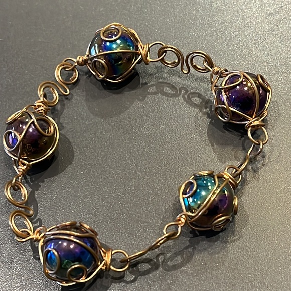Closing closer make offer.vintage art glass ball copper chunky bracelet - Picture 3 of 7